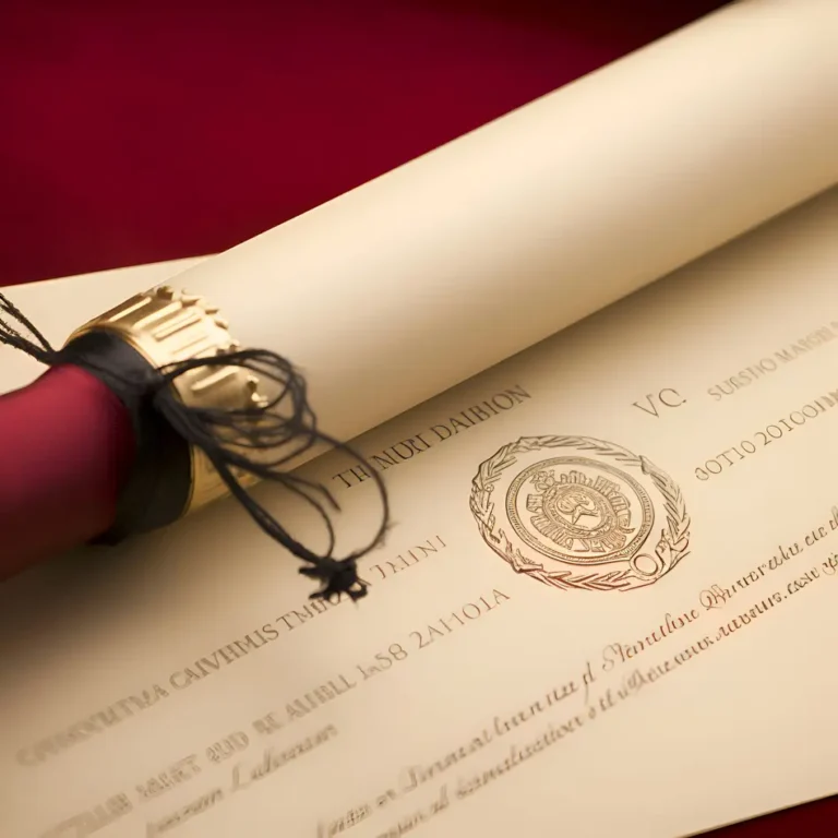 document with wax seal on red background